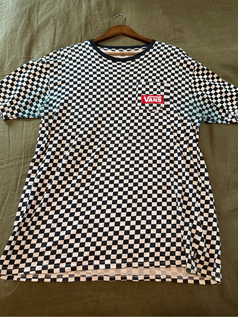 Vans Black & White Checkerboard Pocket Tee with Red Logo Patch